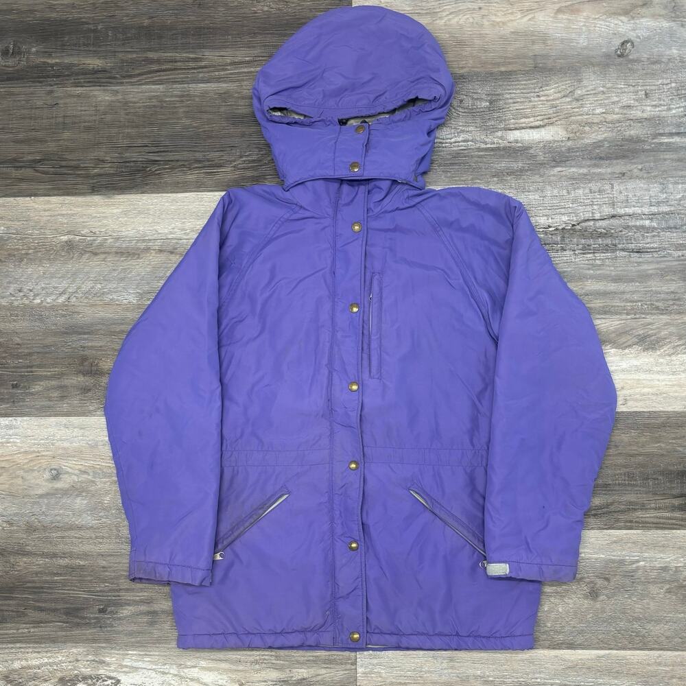 Vintage 80s LL BEAN Purple Womens M Snap‎ Down Penebscot Parka Hooded Jacket